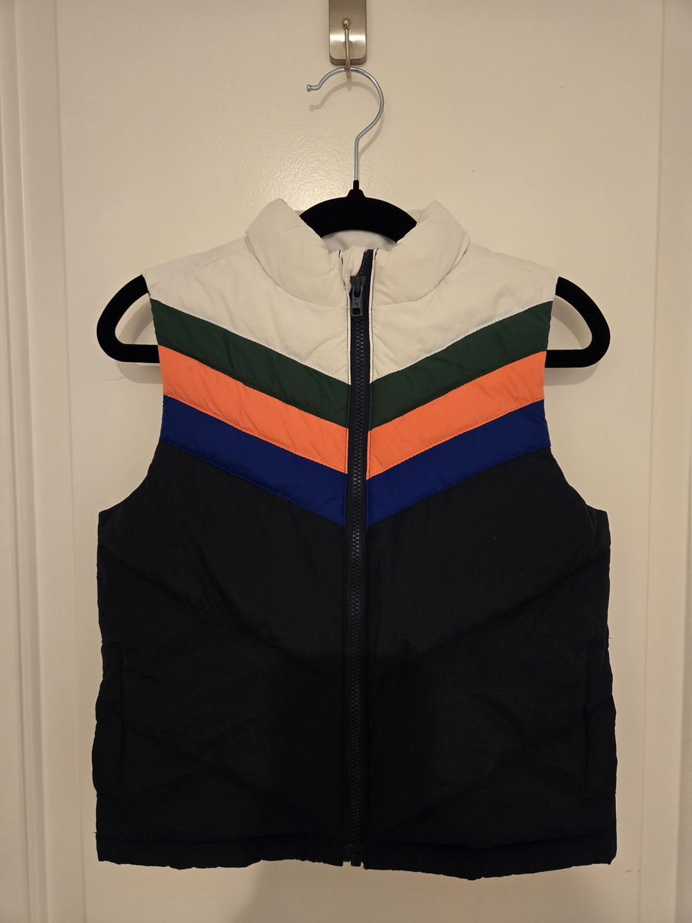 Janie and Jack Black Puffer Vest with White, Green, Orange & Blue Chevron